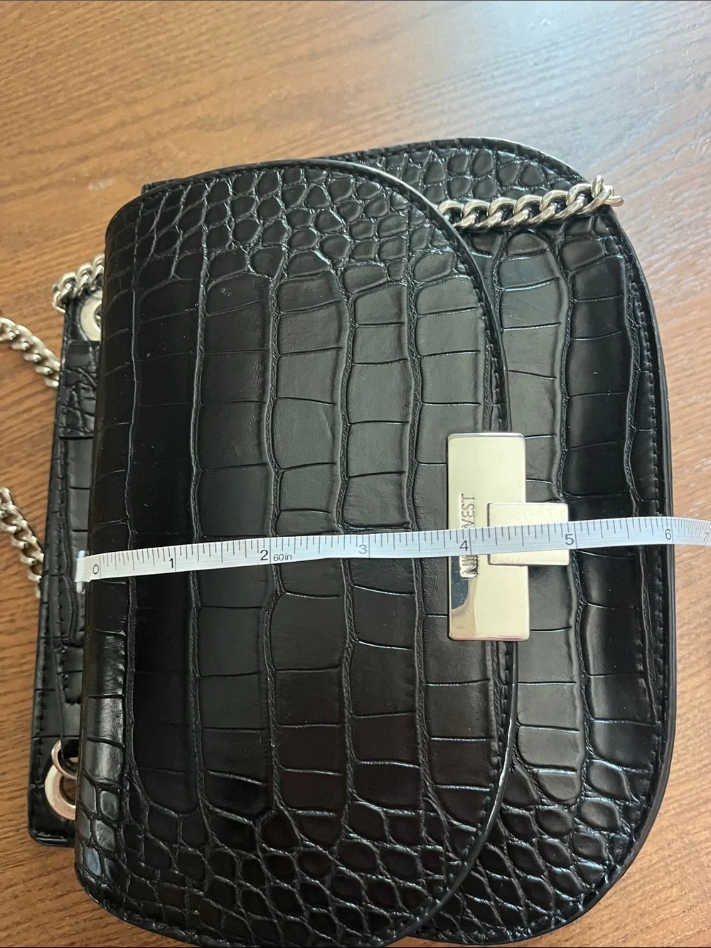 Nine West Black Croc-Embossed Crossbody Bag with Silver Hardware